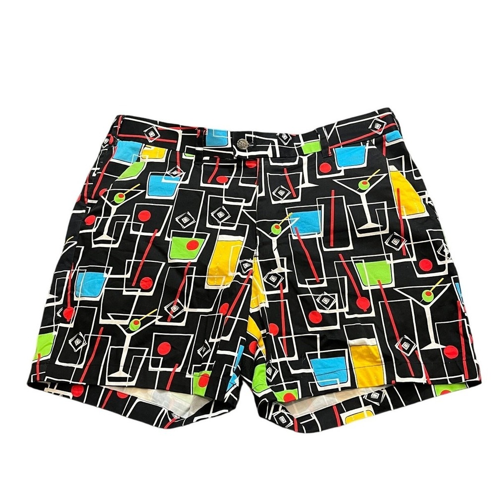 Loudmouth Golf Shorts Mens 34 Black Martini Cocktail Glass Print Retro MCM